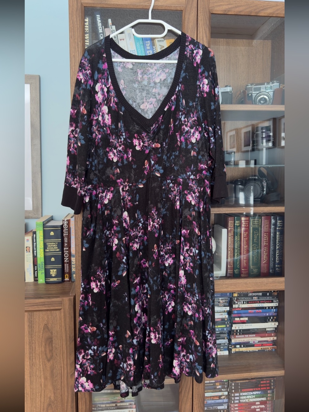 Torrid Black Floral V-Neck super soft plush Midi Dress